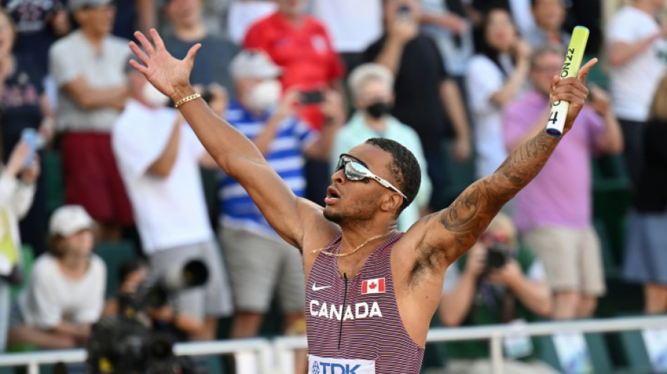 Canada wins men's world 4x100 relay gold 